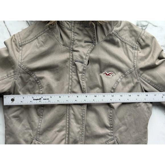 VTG HOLLISTER GRAIL Y2K Olive Bomber Flannel Lined Detachable Fur Trim Hoodie - Picture 13 of 16